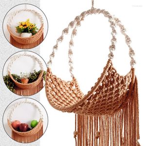 Hooks Nordic Wall Hanging Potted Net Pocket Cotton Rep Tassel Hand-Woven Tapestry Green Plant Storage Rack Decoration