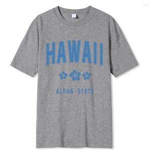 Herr t shirts hawaii aloha state brev tryck t-shirts män sommar bomull mjuk casual bär lösa hip hop tee klädmönster man