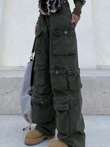レディースパンツカーゴ女性スウィートガールズファッションレトロルーズロングロングズボンマルチポケットヒップホップカジュアルストリートウェア服ビンテージY2K