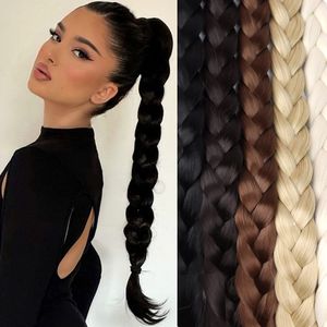 Toucas de peruca rabo de cavalo trançado longo de 34 polegadas para extensão de cabelo feminino rabo de cavalo marrom preto com corda de cabelo fibra de alta temperatura 230803