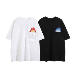 23 verão nova série de castelo móvel impresso bordado de alta versão de manga curta t-shirt homens e mulheres a mesma camisa