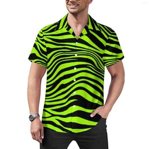 Camisas casuais masculinas Camisa verde com linhas de tigre Camisa estampada animal Praia Solta Blusas havaianas elegantes Manga curta Roupas grandes personalizadas