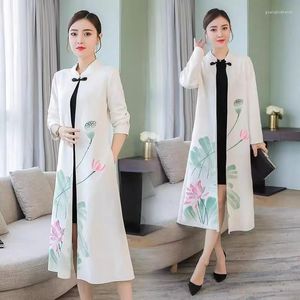 Women's Trench Coats Women Windbreaker Middle Aged Female Print Cardigan Coat 2023 Spring And Autumn Loose Large Size 4XL