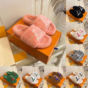 Fuzzy tofflor Womens vinter inomhus glider sandaler berömda designer damer svart rosa vit brun päls päls tofflor mode kvinna hem hus fluffiga casual skor