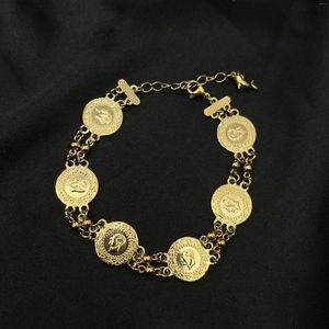 Link Bracelets MANDI High Quality 2023 Six Gold Plated Coin Bracelet Wholesale Price Turkish Arabic Fast Color Bangle For Women