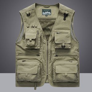 Män västar sommarmän lossning taktisk väst kappa casual mäns pographer waistcoat mesh arbete ärmlösa jacka verktyg pocket väst 5xl 230803