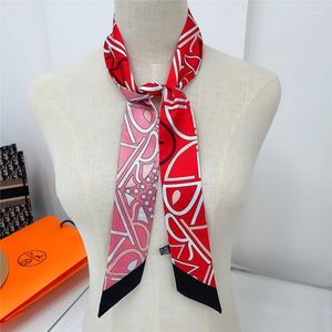 Sciarpe stile coreano moda donna lettera stampa magro piccola borsa twill sciarpa di seta nastro testa capelli maniglia cravatta per
