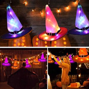 Imprezy Hats Halloween dekoracyjny czapka LED Light Halloween Witch Hat Hat Dziecięcy impreza dekoracyjne zapasy na zewnątrz drzewa wiszące wydarzenie Z230803