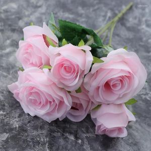 Fiori decorativi 7 teste mazzo di rose francesi mazzo di fiori di seta artificiale matrimonio sposa disposizione finta decorazioni per eventi per feste a casa