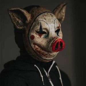 Maski imprezowe Nowe przybycie klaun świnia lateksowa maska ​​śmieszne zwierzęce maski horror halloween hełm cosplay cosplay maskaradę rekwizyty L230803