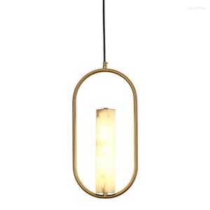 Pendant Lamps Chinese White Marble Oval Metal Lights Restaurant Bar Luxury Gold LED Bedroom Bedside Hanging Deco Fixtures