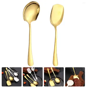 Dinnerware Sets 2 Pcs Korean Soup Spoon Male Metal Salad Reusable Serving Spoons Stainless Steel