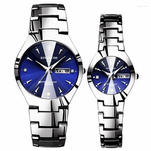 Wristwatches Fashion Blue Men Women Watches Calendar Date (English Chinese Switch) Lovers Clock Watchband Stainless Steel Man Female