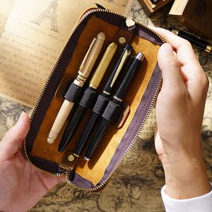 Pencil Bags 100 Leather Zipper Case Retro Pen Pouch School Students Cowhide Stationery Bag with 4 Slots Wholesale 230803