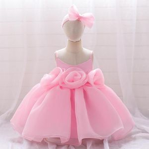 Girl Dresses Summer Rose Flower Tutu Gown Dress For Wedding Party 24M Baby One Year Birthday Outfits Toddler Formal Gala Clothes Vestido