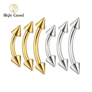 Labret Lip Piercing Jóias 5pcslot Right Grand ASTM 36 16G Curvo Barbell Eyebrow Ring com Spikes Cartilage Forward Helix Conch Rook Brinco 230802
