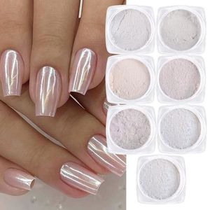 Nail Glitter 7pcsset Shimmer White Pearl Art Sfregamento Polvere Pigmento iridescente Chrome Powder Lucido Fata Manicure Decor LYB0107 230802