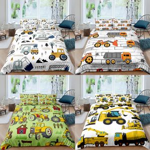 Sängkläder sätter hemtextiler Luxury 3D Tractor Däcke Cover Set Pillow Case Kids Au Eu UK US Queen and King Size 230802