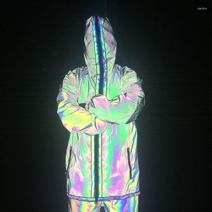 Men's Jackets Colorful Reflective Windbreaker European Loose Cloak Nightlight Mid Length Jacket Coat STANDARD Outerwear Coats