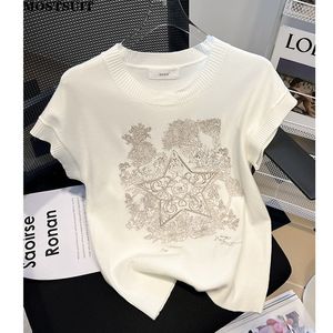 女性用セーターサマー刺繍韓国ファッションニットセーターベスト女性ビンテージノースリーブラウンドネックプルオーバートップレディース女性セーター230803