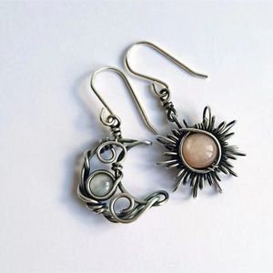 Stud Fashion Bohemia Sun and Moon Earrings Silver Color Round Crystal Drop Women Women Boho Jewelry Gift till sin 230802