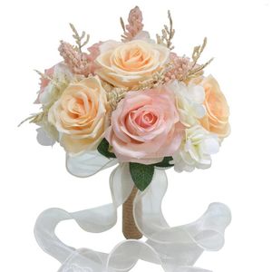 Kwiaty dekoracyjne Wysokiej jakości jedwabny sztuczny bukiet duże róże mieszane ślub na świeżym powietrzu trzymający wielokolorowy