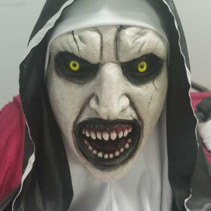 Party Masks 2023 Nya Nun Scary Mask Contring Costume Horror Nun Mask med halsduk vuxen kvinna läskiga skräckdräkter halloween fest prop l230803