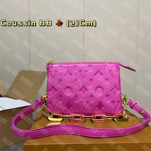 Designer Coussin Handväskor Hot Pink Cross Body präglade V Pures Chains Crossbody Shoulder Bags Puffer Leather Wonen dragkedja handväska fast bokstav