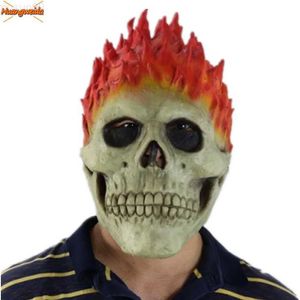 Máscaras de festa Flame Skeleton Skull Mask Ghost Rider Horror assustador Zombie Spooky Knight Halloween Creepy Demon Masque Carnival Party Props L230803