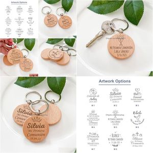 Cartões de felicitações 20 pçs personalizados minha primeira comunhão favor de festa chaveiro de madeira lembrança personalizada chaveiro de madeira presente para convidados D Dhzwx