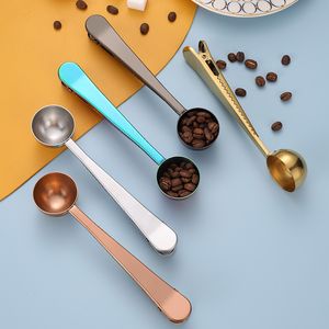 Scoop With 2 In 1 Stainless Steel Spoon And Bag Clip For Measuring Coffee Protein Powder Instant Drinks Food sealing clip XJY13