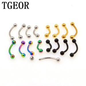 Labret Dudak Piercing Takı Toptan 100 PCS 16G 18G Paslanmaz Çelik Piercing Kavisli Barbell Kaplama Renkleri Kaş Halkası 230802