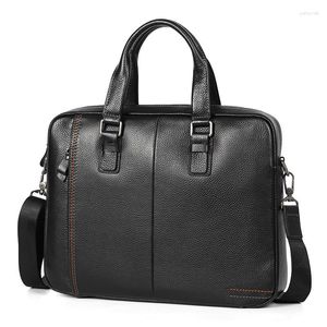 Briefcases Nesitu Coffee Blue Black Genuine Leather 14'' Laptop Executive Men Briefcase Handbag Messenger Bags Portfolio Business M255605