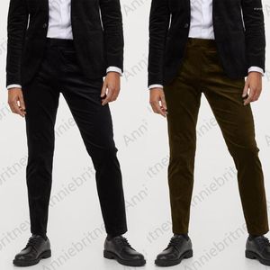 Herrenhosen Neueste Herbst Schwarzer Samtstoff Lang Für Herren Hosenanzüge Slim Fit Smoking Dinner Party Kleid Schöner Mann