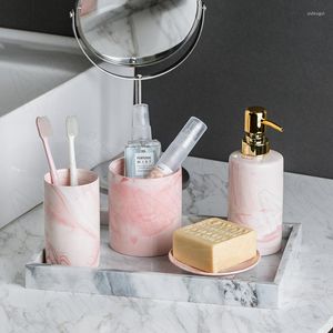 Bath Accessory Set Creativity Marble Texture Ceramic Bathroom Decoration Accessories Nordic Modern Home Restroom Shampoo Bottle Toothbrush