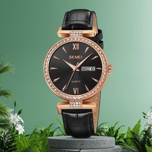 Armbanduhren SKMEI Light Luxus Damenmode Stück Wasserdichte Uhr Schlank und zart Volldiamant Datum Business Style Quarz 2090