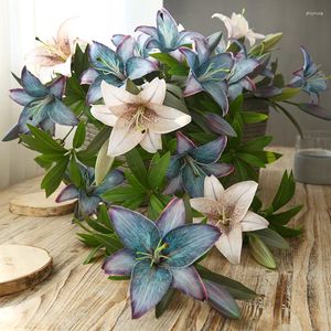 Decorative Flowers 4Pcs 2 Heads Autumn Lilies Artificial For Wedding Decor Fake Lily Home Living Room Decoration Party Table Layout