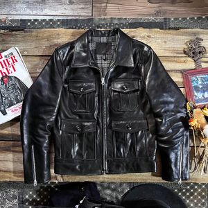 Мужские куртки Tailor Brando, короткая куртка сафари из батика из воловьей кожи с четырьмя карманами на молнии, американская винтажная кожа 230802