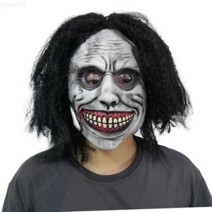 Maski imprezowe czarnowłosy uśmiechnięta maska ​​diabła Halloween Hałdek Lateks Hełm maskaradowy Party Horror Ghost Scary Devil Cosplay Adult L230803