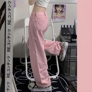 Calças Femininas Capris Y2K Jeans Baggy Pink Feminino Kawaii Moda Coreana Oversize Cintura Baixa Calças Denim Calças Largas Streetwear Calças Soltas Alt 230802