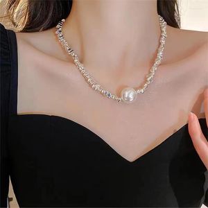 Choker Trend Elegant Bling mousserande kristallhalsband för kvinnor Koreansk stil Pearl Clavicle Chain Jewelry Wedding Party Gift