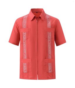 Mäns avslappnade skjortor sommarbroderi kort ärm lapel manlig skjorta kubansk guayabera t-shirt för män stor storlek safari bär kläder kofta