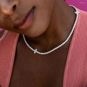 سلاسل Stonefans Simple Rhinestone Cross Choker Chain Necklace for Women Fashion Tennis Making Association