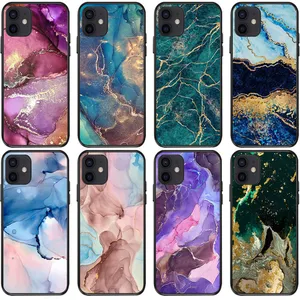 Fashion Marble Rock Soft TPU -fodral för iPhone 15 Plus 14 Pro Max 13 12 11 XR XS 8 7 iPhone15 Luxury Stone Golden Line Silicone Mobiltelefon Back Cover