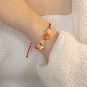 Charm Bracelets Trendy Woven Fashion Jewelry Chain Jade Ping An Buckle Sweet Hand Female Bracelet Antique Korean Style