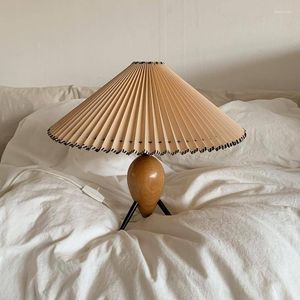 Bordslampor Vintage Lamp Wood Fabric Night For Living Room Bedroom Study Nordic Home Decor Desk Light Romantic Bedside