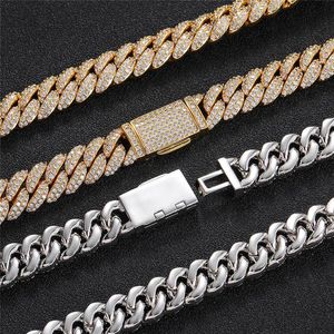 10mm Flip Buckle Double Row Zircon Cuban Necklace Gold Silver Plated Personality Men's Necklace