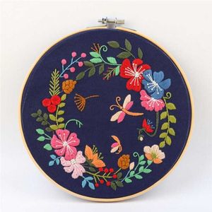 Chinese Style Products DIY Flower Plants Pattern Embroidery Needlework Tool Print Beginner Material Round Hoop Cross Stitch Kits Sewing Crafts