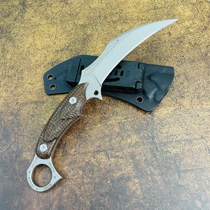 Ny S7205 Karambit Knife DC53 Satin Blade Full Tang Micarta Handle Fixed Blade Claw Knives Outdoor Camping Tactical Gear With Kydex