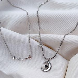 Подвесные ожерелья корейская винтажная тайская серебряная луна Звездное ожерелье для женщин ювелирные украшения хип -хоп подвес